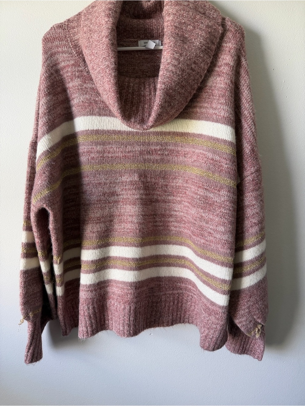 Nine West Dusty Rose Striped Cowl Neck Sweater